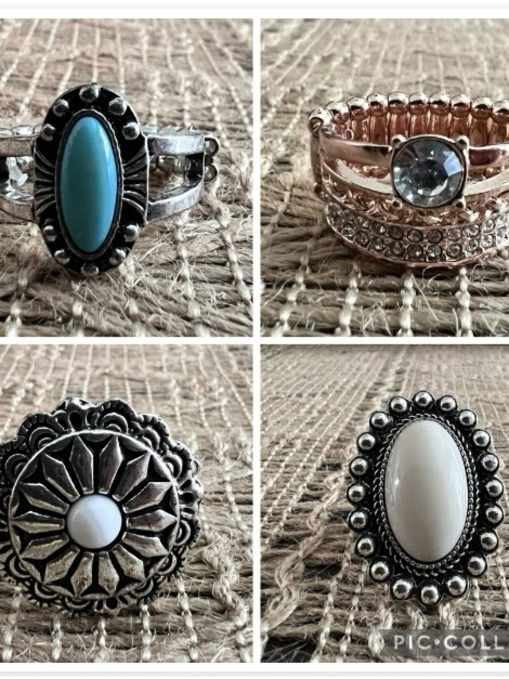 Lot of 4 Women's Fashion Rings Silver & Gold Tone Rhinestone Stretch